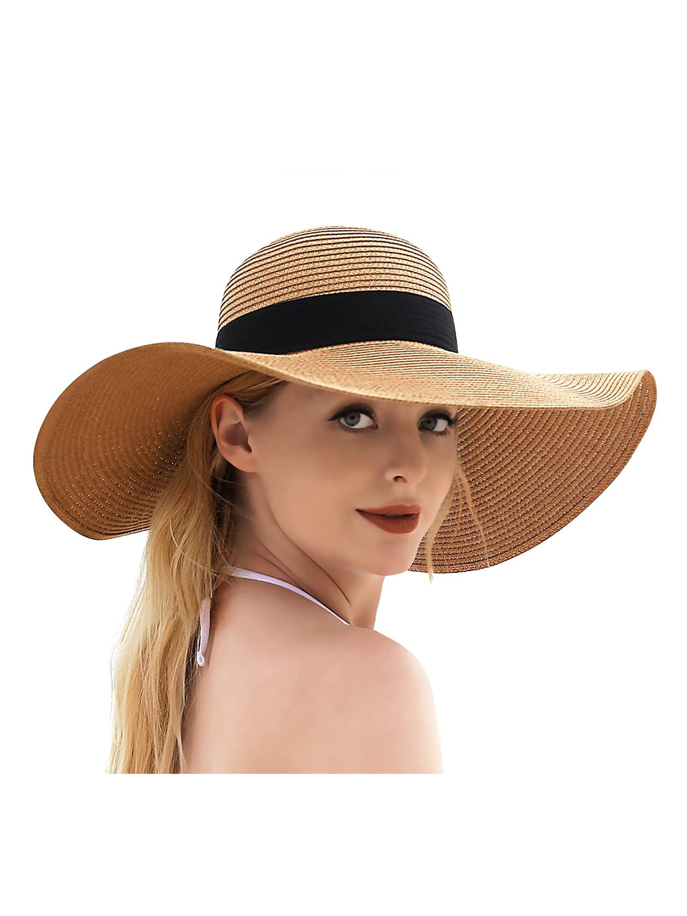 Beach Sun Straw Hats for Women, UPF 50+ UV Sun Protection | Beige | Size OS
